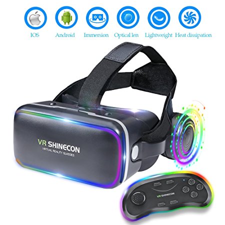 EKIR 3D VR Headset With Remote Controller,VR Goggles Virtual Reality Headset VR Glasses for 3D Video Movies Games for Apple iPhone, & Andrid Smartphones