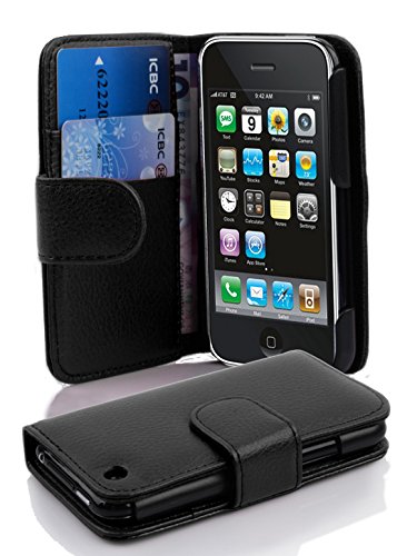 Apple Iphone 3 / 3G / 3GS case , CADORABO Iphone 3 Case Wallet [BLACK] Premium PU leather Wallet Case Flip Cover for Iphone 3- BLACK [Lifetime Warranty]
