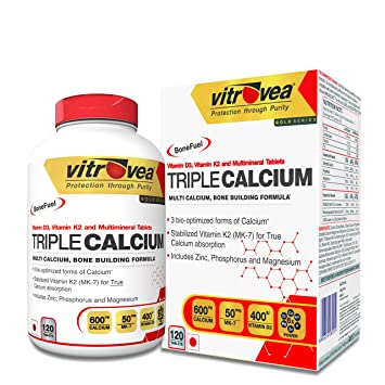 Vitrovea® TRIPLE CALCIUM Multi-source CCM formula w/ K2-7 (MK7), Zinc, D3 & Magnesium 120 tabs