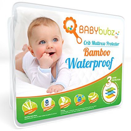 Bamboo Crib Mattress Protector - Waterproof Baby Pee Pad Cover - Soft, Fitted, Breathable, Hypoallergenic, Non-Toxic & Washable by BabyBubz
