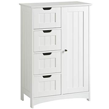 VonHaus 4 Drawer Storage Unit - White Colonial Style for the Bedroom or Bathroom Furniture