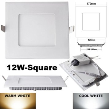 xtf2015 12w Square Cool White 6000-6500k Super Bright Ultra-thin LED Panel Lamp Ceiling Lamps Recessed Lighting Fixture Kit (Include LED Driver)