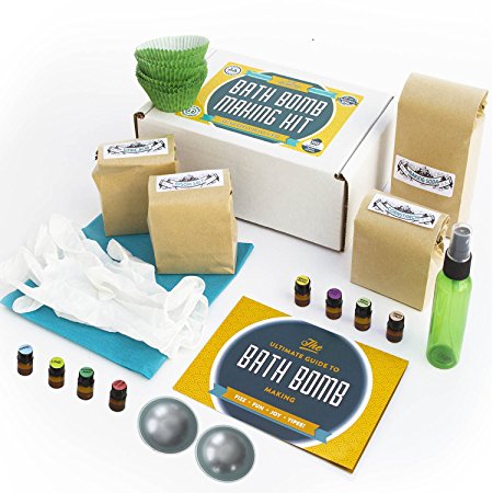 Bath Bomb Making Kit with 100% Pure Therapeutic Grade Essential Oils, (Makes 12 DIY Lush Cupcake Mold Bath Bombs), Gift Box Included.