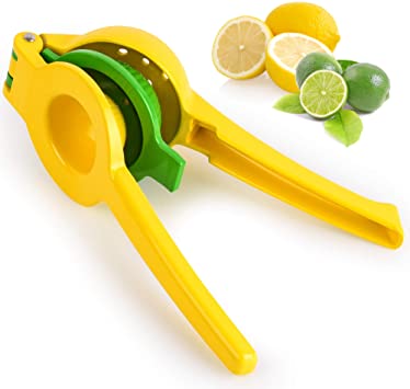 Hydration Nation Durable Metal Lemon Squeezer Juicer - All Metal Lemon Lime Squeezer Press - Lemon and Lime Citrus Squeezer - Bright Yellow/Dark Green