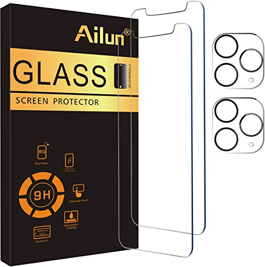 Ailun 2 Pack Screen Protector Compatible for iPhone 11 Pro[5.8 inch]   2 Pack Camera Lens Protector,Tempered Glass Film,[9H Hardness] - HD