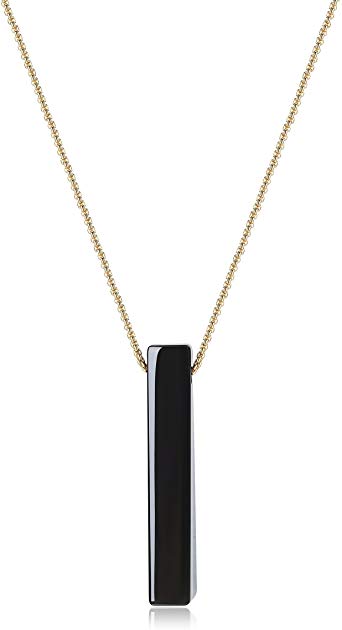 COAI Stainless Steel Obsidian Stone Bar Necklace