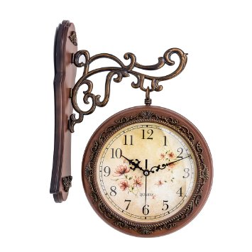 Hippih Silent European Style Double Face Wall Clock(Brown)