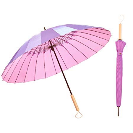 Kung Fu Smith Wood UV Protection Parasol Rain Umbrella - Large Windproof and Ultra Light