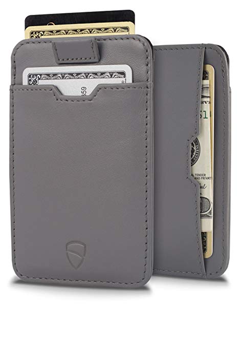Chelsea Slim Card Sleeve Wallet with RFID Protection by Vaultskin – Top Quality Italian Leather - Ultra Thin Card Holder Design For Up To 12 Cards (Chromium Grey)