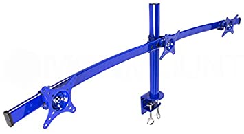 MonMount Blue Curved Triple LCD Monitor Mount Up to Three (3) 27" Screens