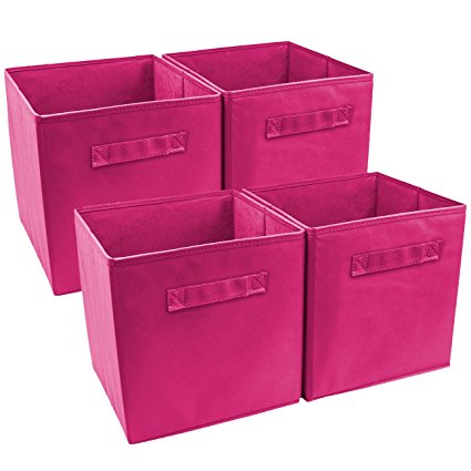 Sorbus Foldable Storage Cube Basket Bin (4 Pack, Pink)