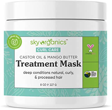 Treatment Mask by Sky Organics Deep Condition Leave-in Hair Mask for Damaged Natural Curly Hair Boost Shine with Castor Oil & Mango Butter USDA Bio-based Cruelty-free