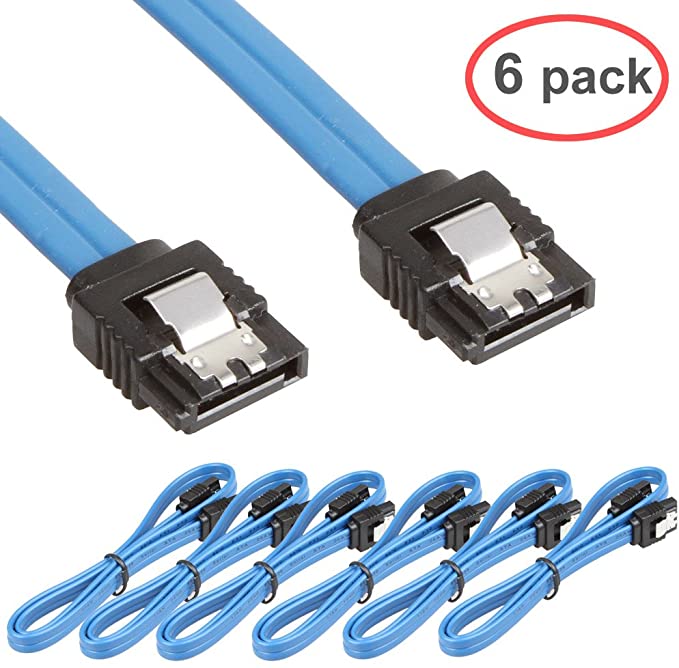 LINESO 6 Pack Straight SATA III Cable 6.0 Gbps 18 Inches (Blue)