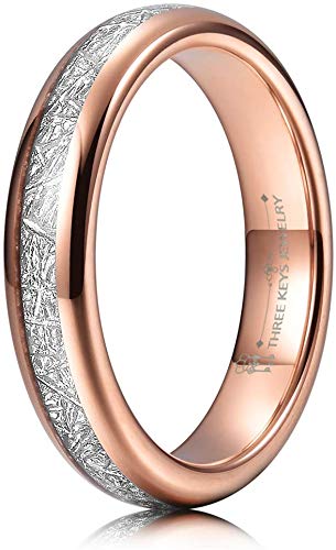 THREE KEYS JEWELRY 4mm 6mm 8mm Tungsten Wedding Ring Imitated Meteorite Rose Gold Polished Band