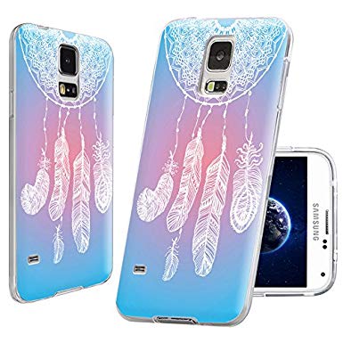 S5 Case,Samsung S5 Case,Galaxy S5 Case,ChiChiC full Protective Case slim durable Soft TPU Cases Cover for Samsung Galaxy S5 I9600,Abstract white dream catcher on sky blue rose background