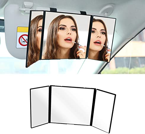 Tri-Fold Car Visor Mirror,LECAMEBOR HD Car Universal Folding Car Sun Visor Cosmetic Mirror,Multi-Angle Vision