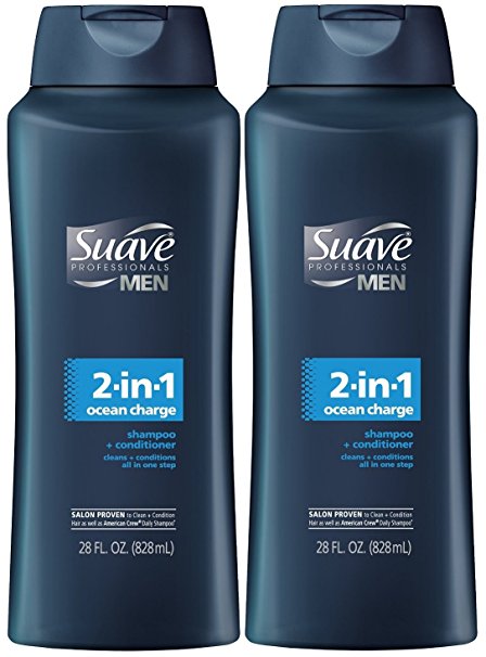 Suave Professionals Mens, 2-in-1 Shampoo & Conditioner, Ocean Charge, 28 Oz (Pack of 2)