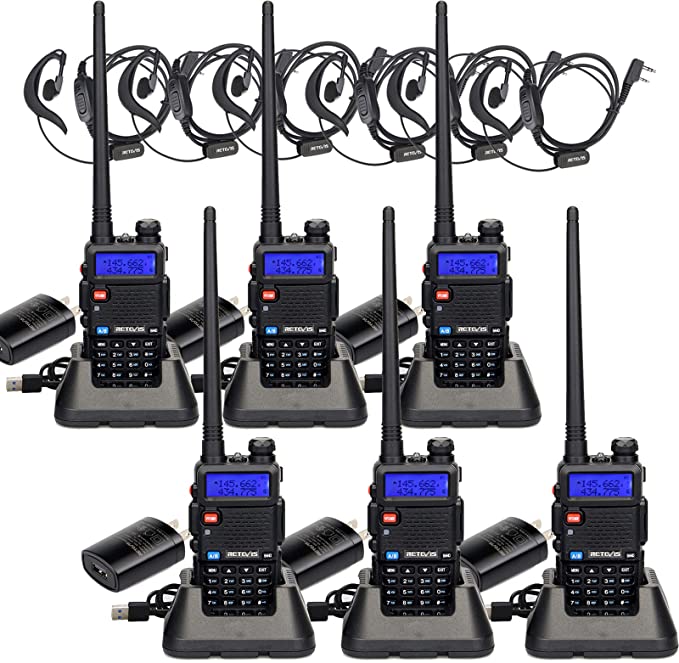 Retevis RT-5R Dual Band Handheld Radios Long Range, VHF UHF Two-Way Radio, Heavy Duty 128CH 2 Way Radio Walkie Talkies with Flashlight 1400mAh Battery (6 Pack)