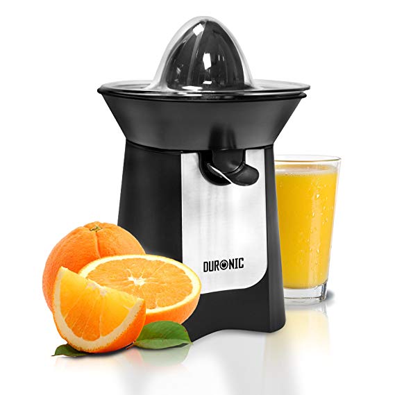 Duronic Citrus Juicer JE6 BK | Electric Juice Extractor | Powerful 100W | Black and Stainless-Steel | 2 Cone Sizes | Dripless Spout | Squeezes and Presses Different Sized Fruits: Oranges, Lemons…