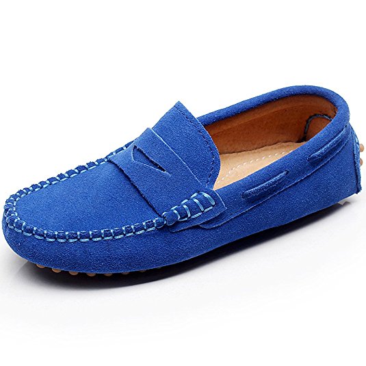 Shenn Boys' Cute Slip-On Suede Leather Loafers Shoes S8884