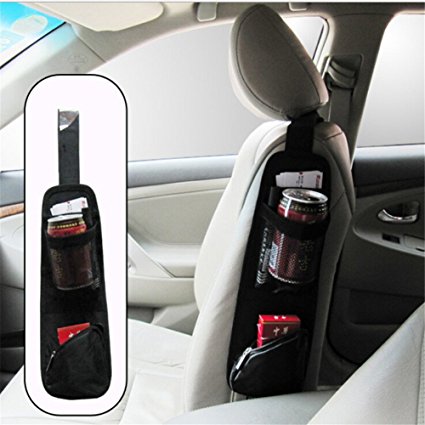 Universal Car Seat Storage Organizer - ZATOOTO Portable Hanging Storage Bag With Multi-pocket Mesh - Cell Phone Sun Glasses Drinks Holder Travel Organizer (Black)