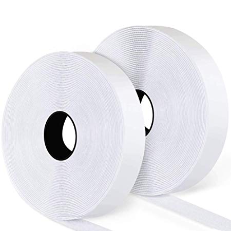 27 Ft x 1 Inch Adhesive Hook and Loop Tape Roll, Hompie Self Back Sticky Fastening Strips Fabric Fastener Mounting Patch for Sewing, Crafting,DIY-White