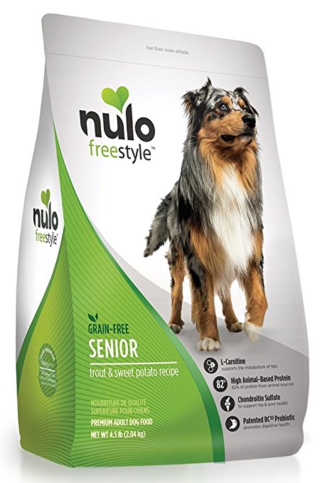 Nulo Grain Free Senior Dog Food with Glucosamine and Chondroitin, Trout and Sweet Potato Recipe - 4.5, 11, or 24 lb Bag