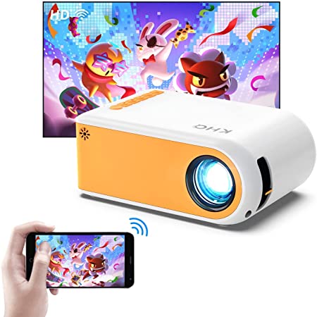 Mini WiFi Projector for iPhone, KHQ Portable WiFi Video Projector 1080P Supported, Home Theater Movie Projector with WiFi, Compatible with Laptop, PS4, HDMI, USB, iOS & Android