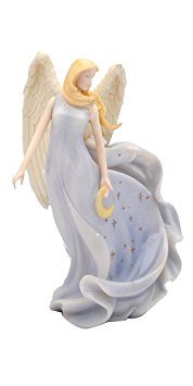 Violet and White Wing Holding New Moon Porcelain Angel 6.25"