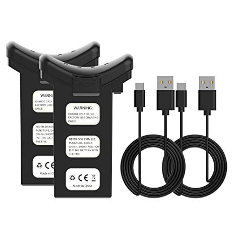 Holy Stone 2pcs Rechargeable Li-po Battery 7.4V 2500mAh and 2 USB Charging Cables for RC Quadcopter Drone HS100 and HS100G Black