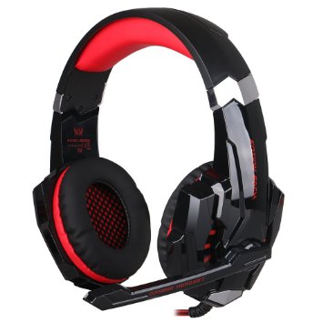 [2017 Latest Version] PS4 Gaming Headphones - iRush G9000 PC Game Headset with Noise Cancelling Mic, Stereo Surround Sound Earphones, USB LED Lights 3.5mm Audio Jack Comfort Lightweight Gamers Headphone for PlayStaion 4, Computer, Tablet, Notebook, Laptop, Desktop, Mobile Phone and More (Black / Red)