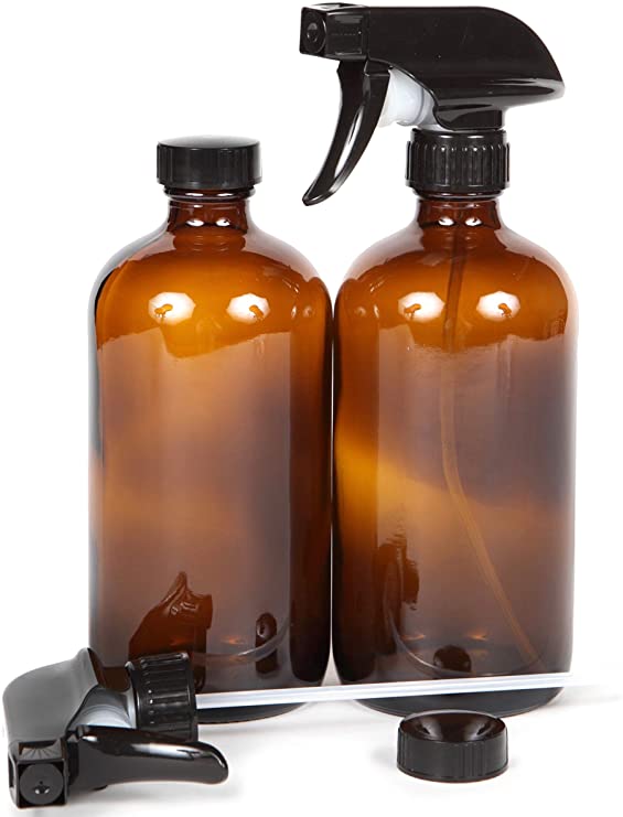 Vivaplex, 2, Large, 16 oz, Empty, Amber Glass Spray Bottles with Black Trigger Sprayers and Lids …
