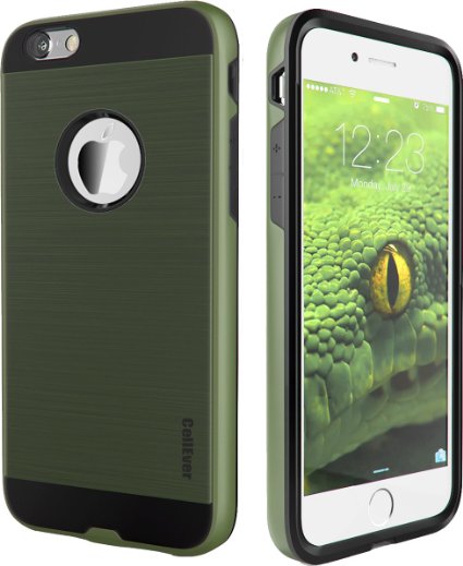 CellEver Brushed Metal Texture Dual Layer Hybrid Armor Case for Apple iPhone 6 Plus / 6S Plus - Olive Green