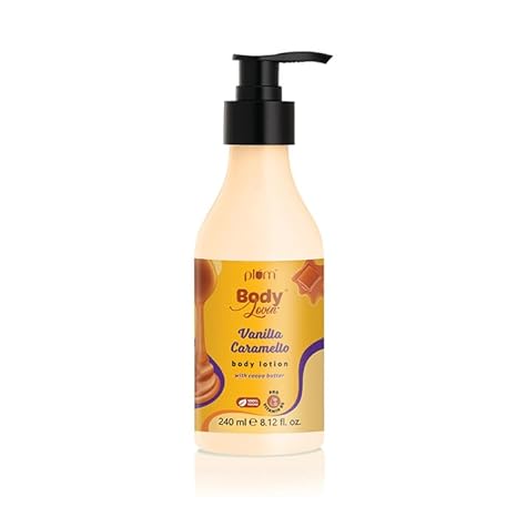 Plum BodyLovin' Vanilla Caramello Body Lotion | Cocoa Butter & Vitamin B5 For Deep Moisturization| Non-Greasy | Soft & Glowing Skin| For Dry to Very Dry Skin | Warm & Cozy Vanilla Fragrance (240 ml)