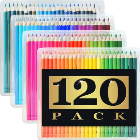 120 Colored Pencils (GIANT EXTRA LARGE SET) - 120 Unique Colors (NO DUPLICATES) - Premium Grade & Pre-Sharpened - Color Coordinating Barrels - Perfect for Kids, Art School Students, or Professionals!