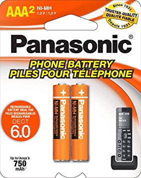 Panasonic Genuine AAA NiMH Rechargeable Batteries for DECT Cordless Phones, 2 Pack