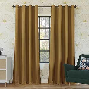 Sun Zero Nordic 2-Pack Theater Grade Noise Reducing Extreme 100% Blackout Grommet Curtain Panel Pair, 52" x 84, Gold