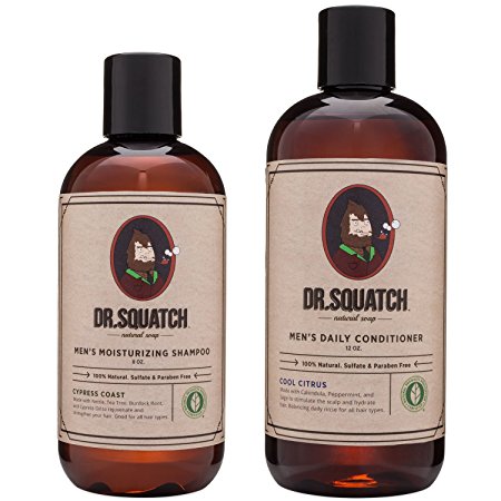 Dr. Squatch Shampoo   Conditioner Set - Eliminate Flakes, Dandruff, Dry Scalp, & Prevent Hair Loss - All Natural Formula for Men - Organic Tea Tree Oil & Peppermint - Manly Scents (8   12 oz)