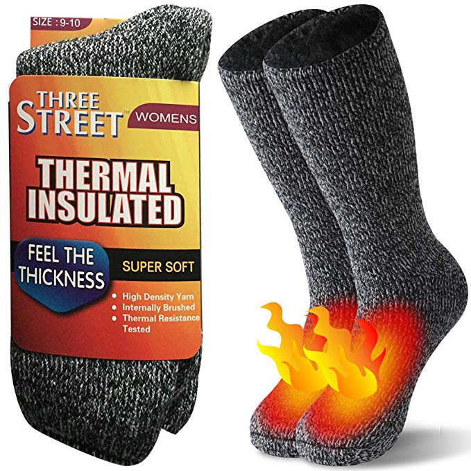 Warm Thermal Socks, Three street Unisex Winter Fur Lined Boot Thick Insulated Heated Socks For Cold Weather