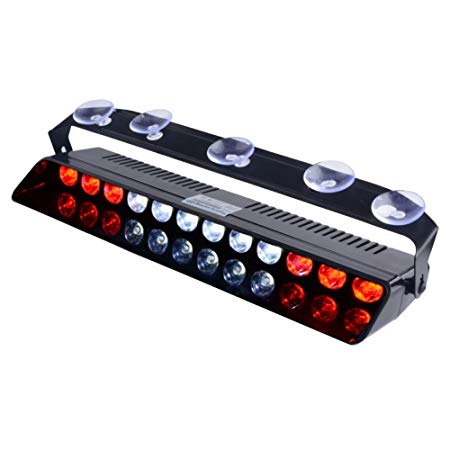 WOWTOU Emergency Light Red White, 16 Flashing Modes 12W Bright LED Strobe Lighting for Police, Volunteer EMT, EMS Vehicle Dash Deck Windshield