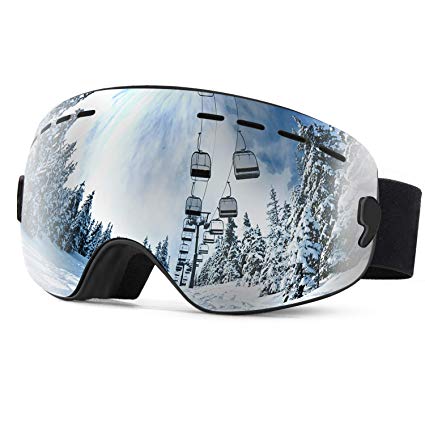 Odoland Large Spherical Frameless Ski Goggles for Men and Women, S2 OTG Double Lens Goggles for Skiing, Snowboarding, Snowmobile, uv400 Protection and Anti-fogging