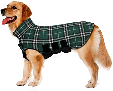 Dog Jacket Dog Coats Waterproof Windproof Warm Reversible British Style Plaid Dog Vest Jacket for Winter Outdoor Small Medium Large Dogs (XXXL, Green)