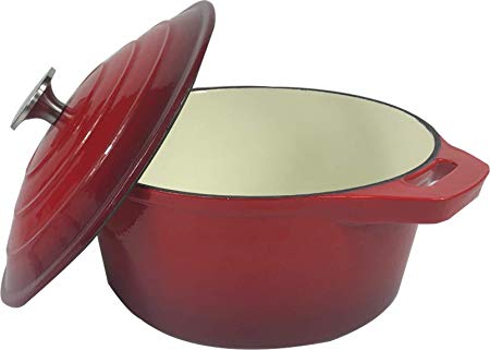 Dutch Oven Enameled Cast Iron Pot with Dual Handle and Cover Casserole Dish - Round Red
