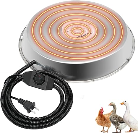 MUDUOBAN Chicken Water Heater for Winter Heated Chicken Waterer 14 Inch for Plastic/Metal Chicken Waterer 5 Gallon,Heated Base with 4.9Ft Anti-Bite Cable for Chicken Coop