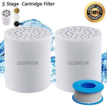 Gesentur Universal 5-Stage Replacement SPA Shower Filter Cartridge with Teflon Tape , Chlorine Shower Head Filter to Reduce Chlorine & Water Impurities by Gesentur (Set of 3) (Shower Filter Cartridge)