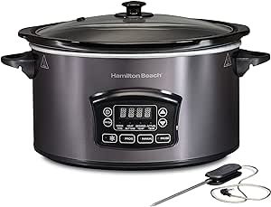 Hamilton Beach Programmable Defrost Slow Cooker, Temperature Probe, 6 Quart Capacity, 33768G