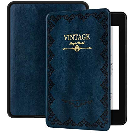 Ayotu Magic Book Series Case for Kindle Paperwhite 2018 - PU Leather Smart Cover with Auto Wake/Sleep - Fits Amazon All-New Kindle Paperwhite Leather Cover (10th Generation-2018)，K10 Retro Blue