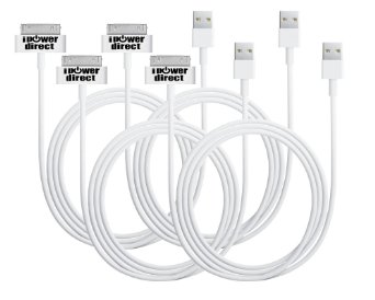 iPowerdirect® 4-Pack iPad 1 2 3 iPhone 4 4S iPod Charger Cable Sync Data Transfer Cord 2-Meter Extra Long High Quality Thickness USB Charger Cable (White)