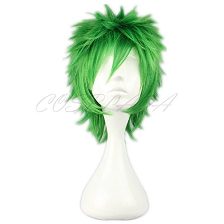 COSPLAZA Cosplay Wig Short Green Spiked Punk St Patricks Day Anime Hair