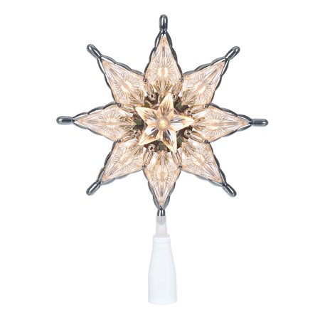 Holiday Time Light-up Clear Star Tree Topper, 8"